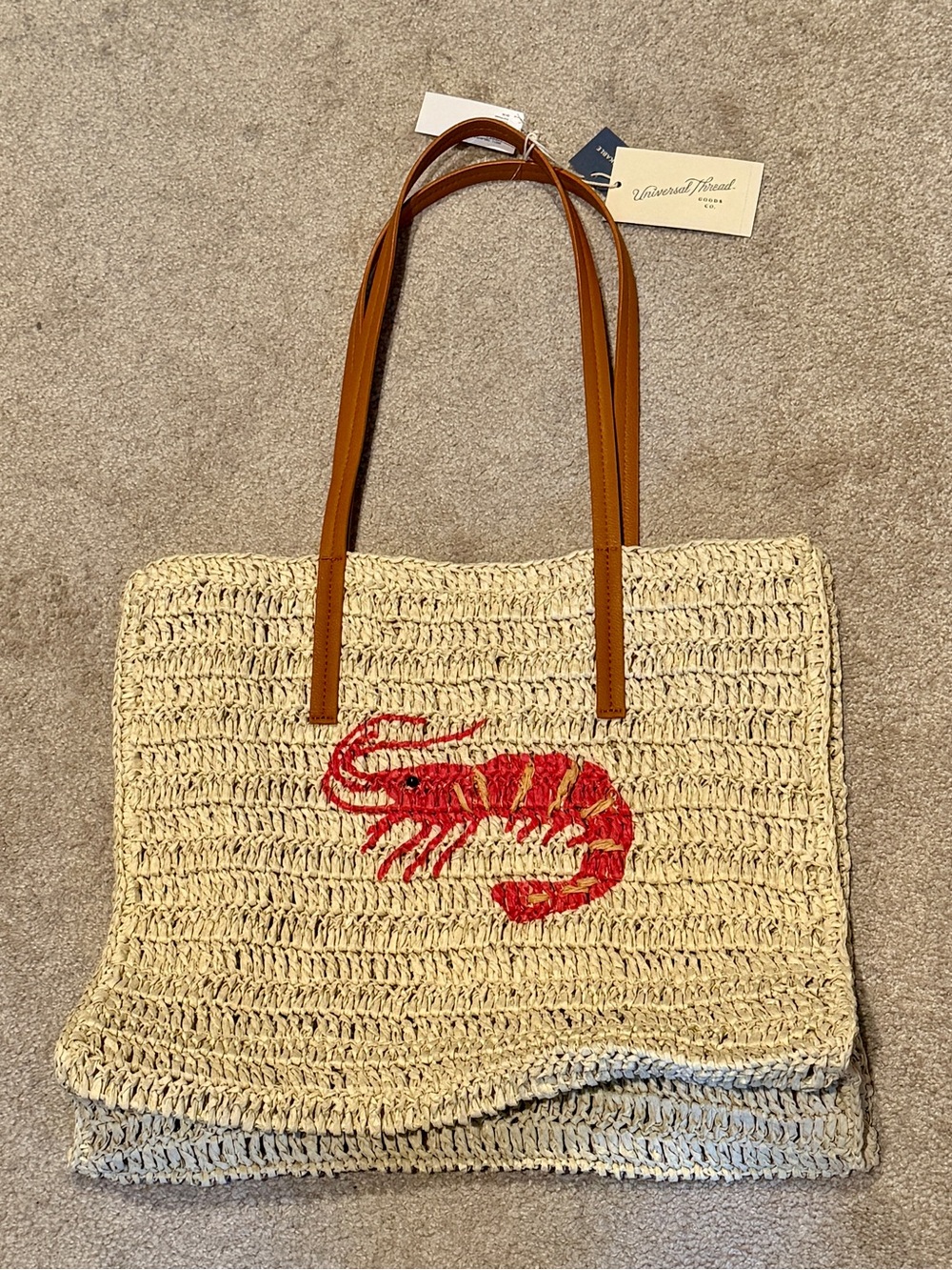 Universal Thread Lobster Straw Tote Bag Beige NWT